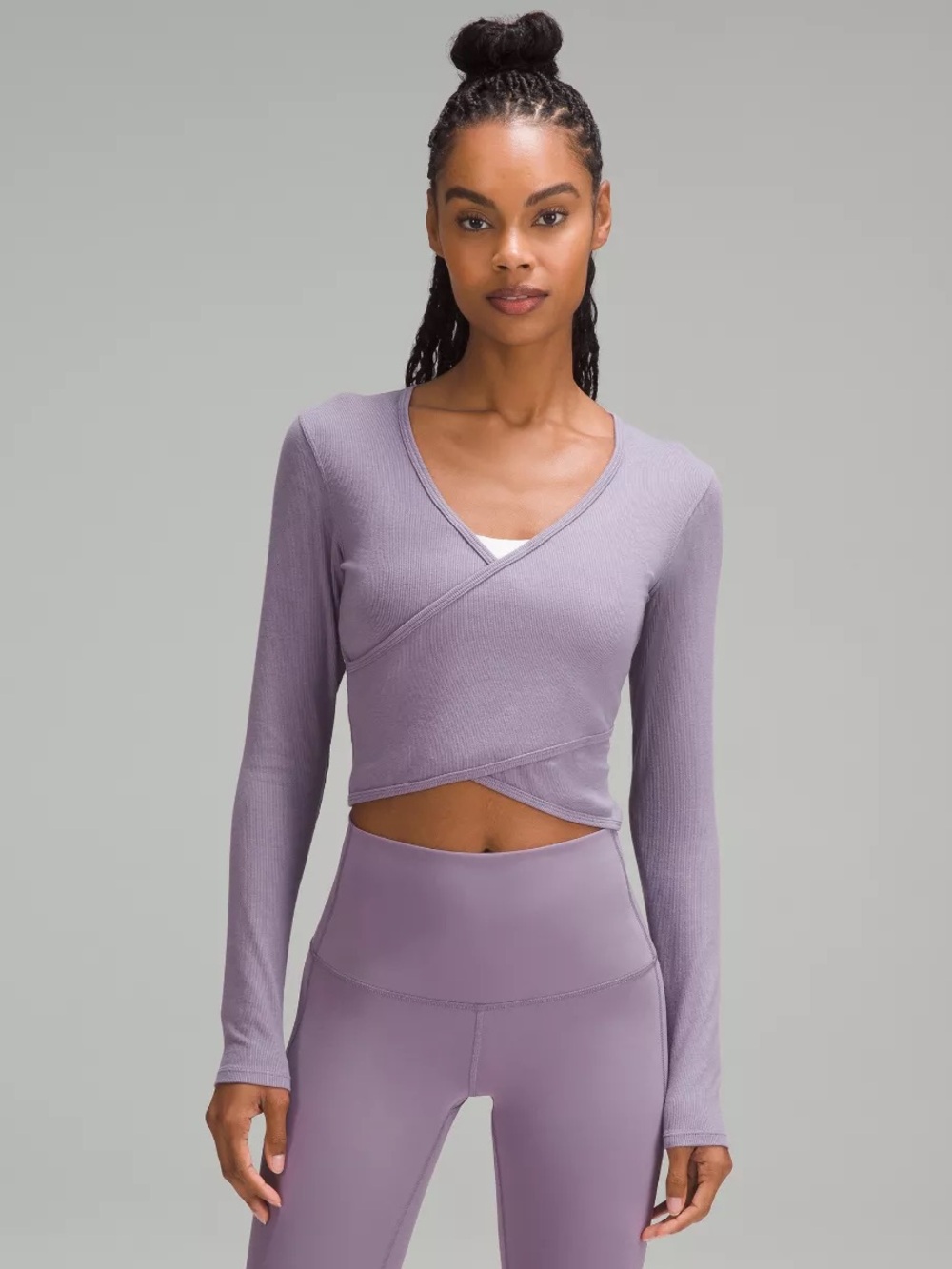 lululemon athletica Lilac Ribbed Wrap Crop Long-Sleeve Top